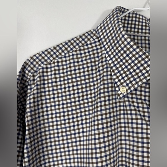 Peter Millar Brown, Blue & White Checkered Plaid Button Up Shirt Men’s XL - Picture 3 of 14